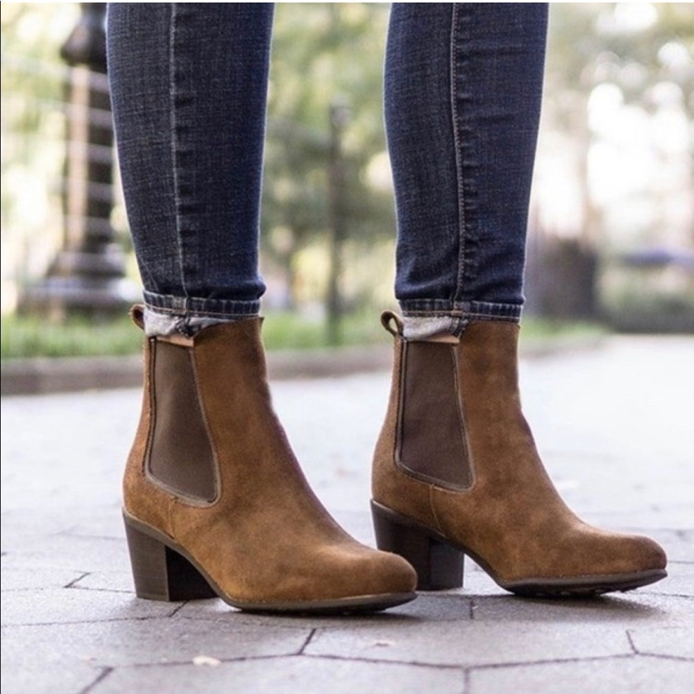 Thursday Boot Company Aria Cognac Suede Handmade Leather Heeled Chelsea Boots